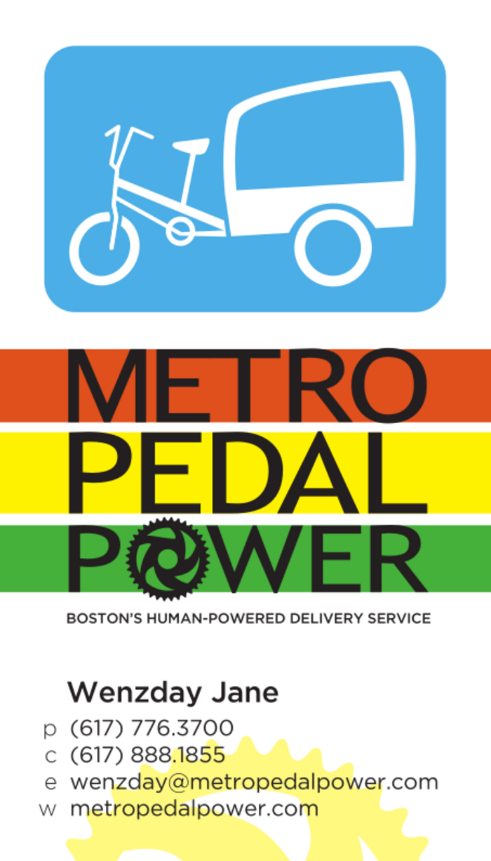 single version of business card with bright yellow gear at the bottom