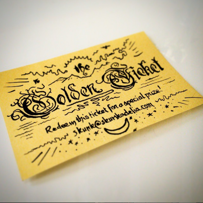 Golden Ticket Pen and Ink on golden paper